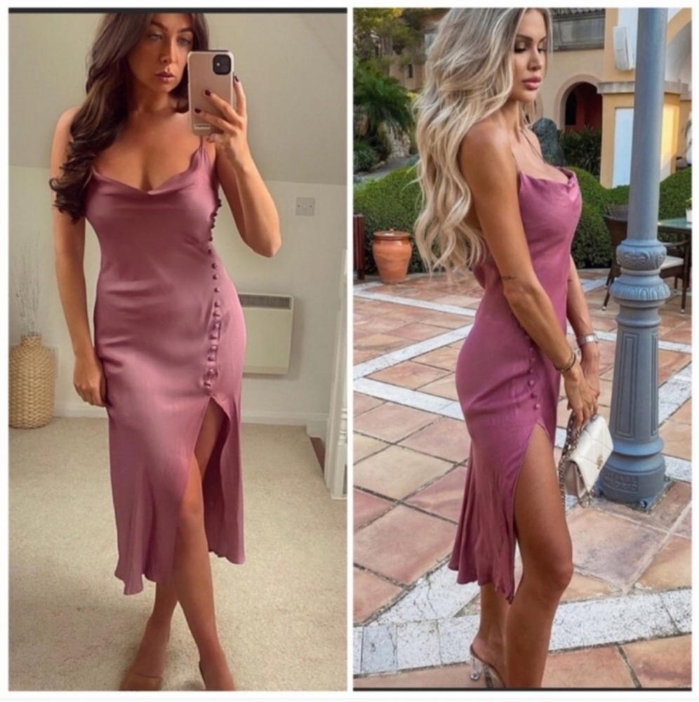 Zara Mauve Pink Satin effect Midi Dress